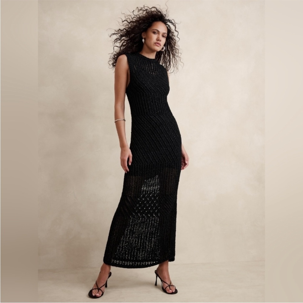NEW Banana Republic Cotton-Blend Open-Stitch Maxi Dress - Large #445974 🗺️6️⃣